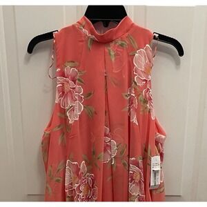 Signature‎ By Robbie Bee Coral Floral Mock Neck Bow Back Aline Dress Womens 12